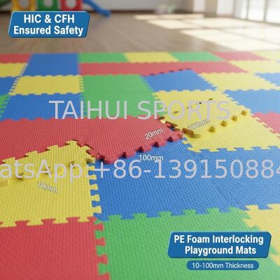 หม้อความปลอดภัย PE Foam Interlocking กับความหนา 10-100mm และ HIC & CFH รับประกันสําหรับถุงกระแทกสนามเด็กเล่น