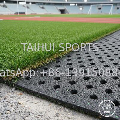 แผ่นรองพื้นพัดชนิดที่ได้รับการรับรองจาก FIFA ด้วยการออกแบบหลุมเพชรสําหรับสนามกีฬาหญ้าเทียมความยาวที่กําหนดเอง